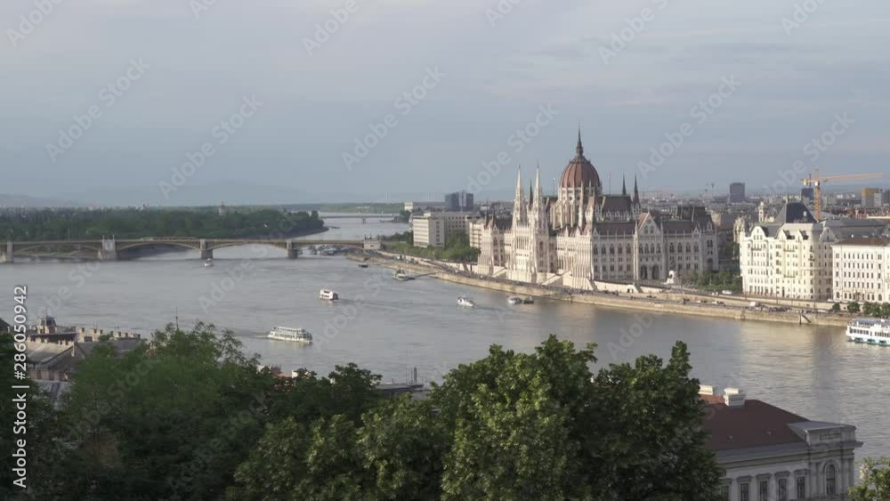 Aerial Danube river panorama in Budapest with a view on Hungarian Parliament building Aerial Danube river panorama in Budapest with a view on Hungarian Parliament building