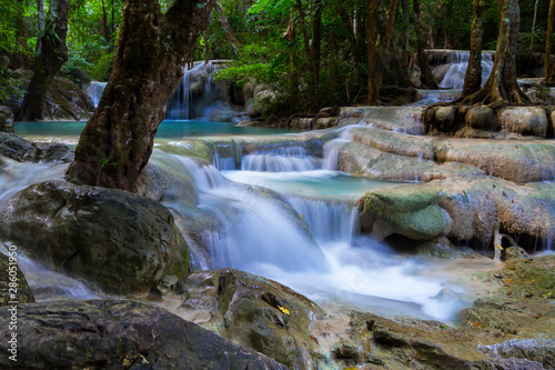 Erawan Waterfall beautiful with natural in rain forest