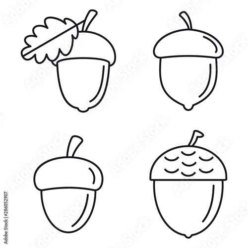 Acorn oak icons set. Outline set of acorn oak vector icons for web design isolated on white background