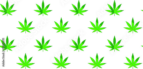 Сannabis leaves - cute funny cartoon seamless pattern in green shades. The inscription for banners, posters and prints on clothing (T-shirts).