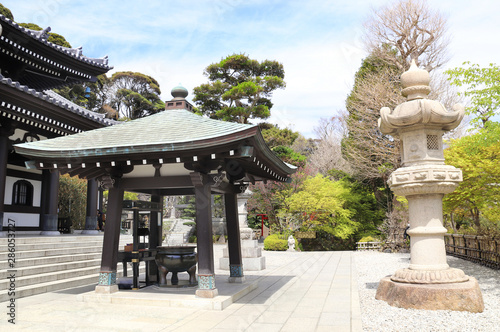 Ancient pavilion in Hasedera temple, Kamakura, Japan photo