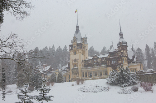 Peles Castle in Romania Predeal  blizzard in Brasov Sinaia