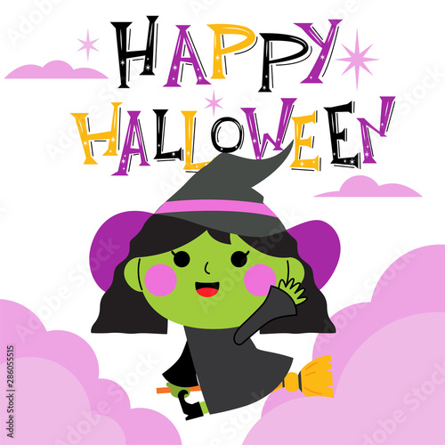 happy halloween greeting card with cute character