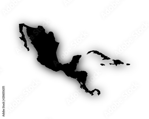 Karte von Mittelamerika und Karibik mit Schatten