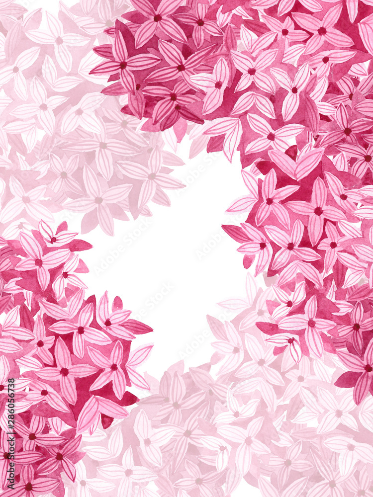 Fototapeta premium Elegant watercolor arrangement of lilac flowers in pink for postcard, invitation, business card