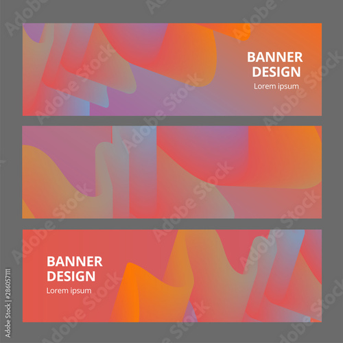 Modern abstract horisontal banners set. Cool gradient shapes composition. Futuristic design.