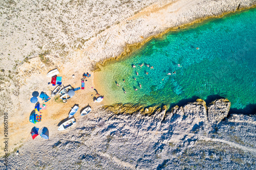 Zadar archipelago idyllic cove beach in stone desert scenery near Zecevo island
