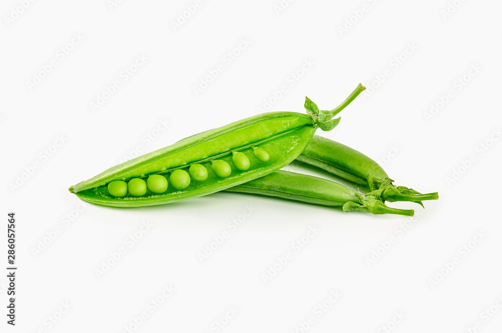 Young green peas isolated on white background. Young green peas isolated on white background.