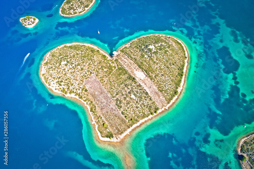 Heart shaped island of Galesnjak in Zadar archipelago aerial view photo