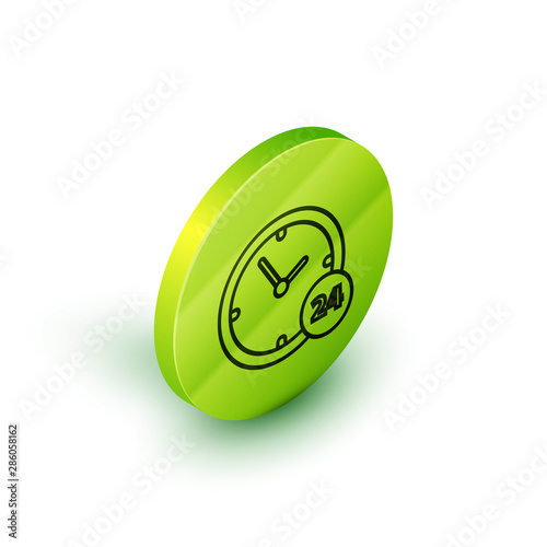 Isometric line Coin money with pound sterling symbol icon isolated on white background. Banking currency sign. Cash symbol. Green circle button. Vector Illustration