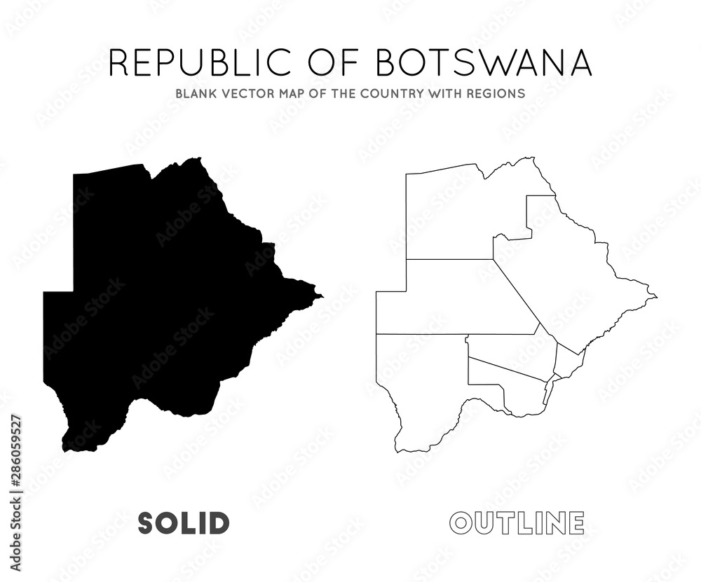 Botswana map. Blank vector map of the country with regions. Borders of Botswana for your infographic. Vector illustration. Botswana map. Blank vector map of the country with regions. Borders of Botswana for your infographic. Vector illustration.