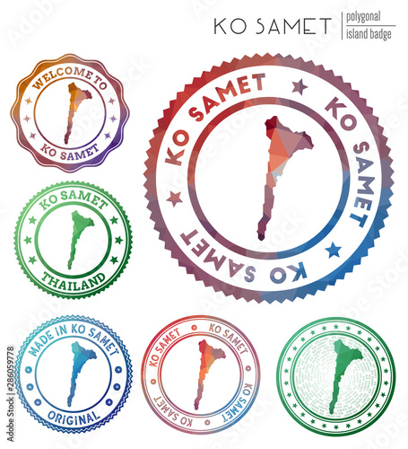 Ko Samet badge. Colorful polygonal island symbol. Multicolored geometric Ko Samet logos set. Vector illustration.