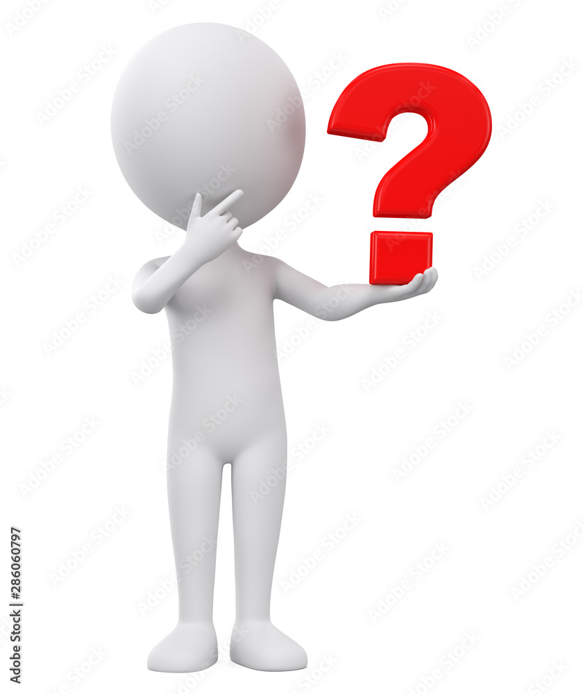 3d render illustration. 3d white people with a question mark, isolated white background. 3d render illustration. 3d white people with a question mark, isolated white background.