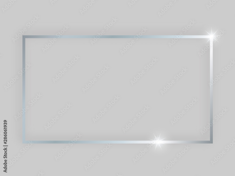Silver rectangular shiny frame with glowing effects