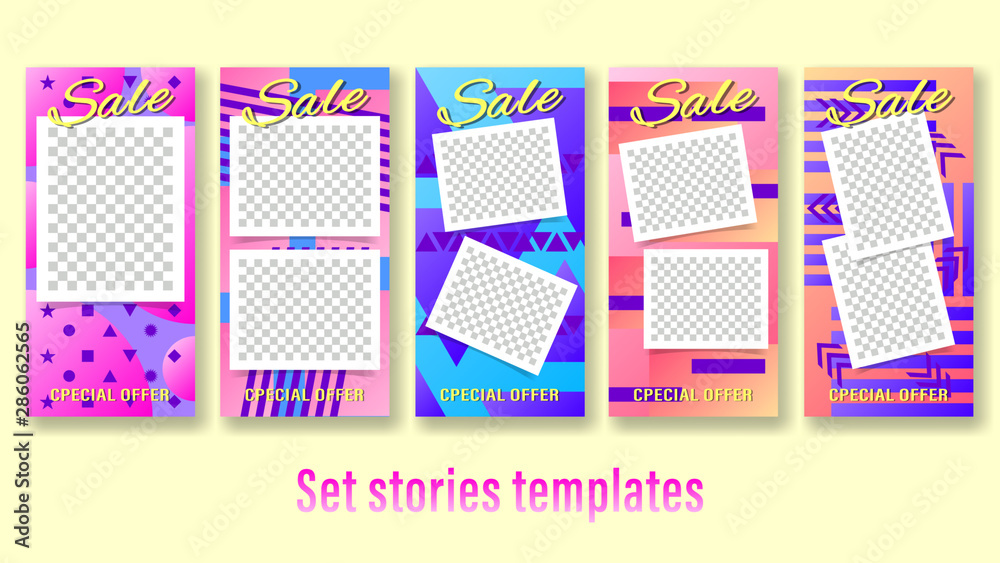 Set stories banners sale geometric shapes Set stories banners sale geometric shapes