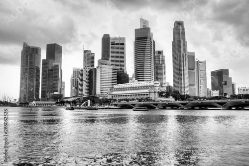 Singapore city skyline. Black and white vintage style.