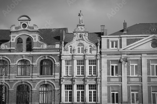 Belgium landmarks - Leuven Old Town. Black and white vintage style.