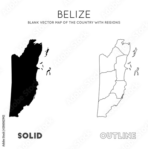 Belize map. Blank vector map of the country with regions. Borders of Belize for your infographic. Vector illustration.