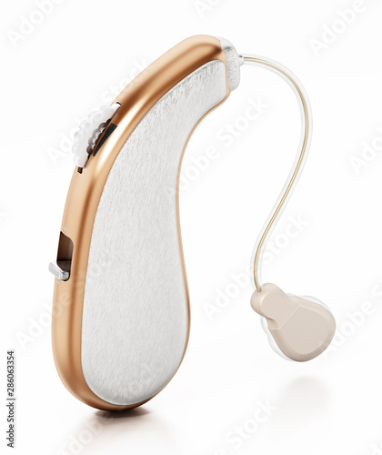Generic hearing aid isolated on white background. 3D illustration photo