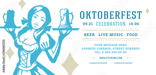 Oktoberfest flyer or banner retro typography template design willkommen zum invitation beer festival celebration.