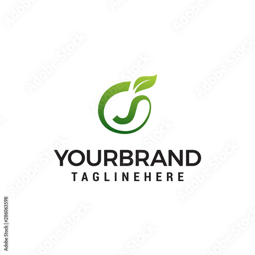 J logo initial letter design template vector with leaf fruit logo design concept template