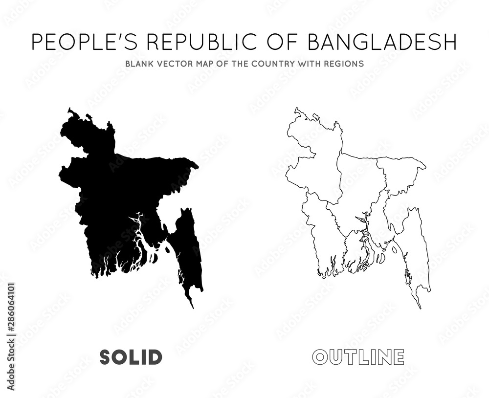 Bangladesh map. Blank vector map of the Country with regions. Borders of Bangladesh for your infographic. Vector illustration.