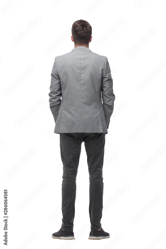 rear view. young man looking at blank screen rear view. young man looking at blank screen