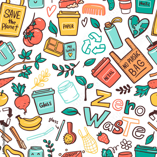 No plastic campaign flat vector seamless pattern