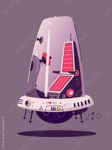 Hover car flat vector illustration. Futuristic cartoon airmobile photo