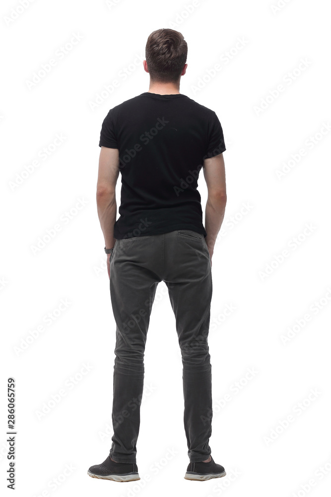 Fototapeta premium rear view. modern guy looking at white blank screen