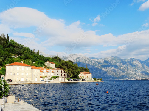 Perast old town central near the sea, Perast is a small town that features one street just near the sea in the Bay of Kotor near Kotor city in Montenegro.
