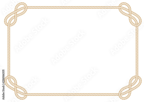 Vector rectangular frame made of intertwined ropes over white background