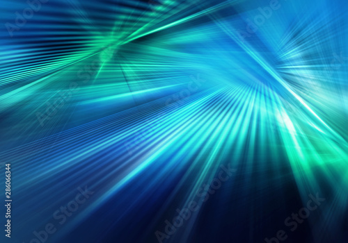 abstract colourful background with blue and green light and stripeв rays of light spreading in different directions and crossing