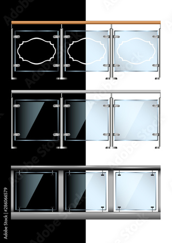 Set glass and metal railing isolated. 