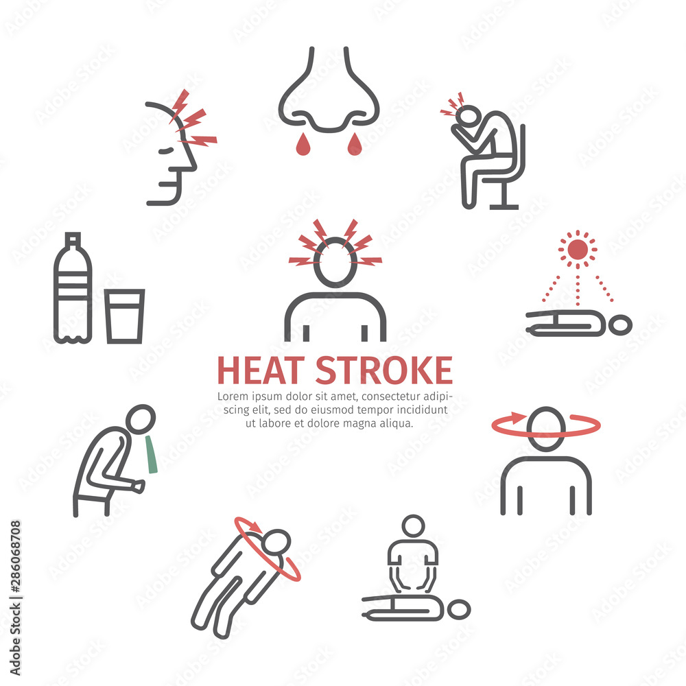 Heat stroke banner. Line icons set. Vector signs. Stock Vector | Adobe ...