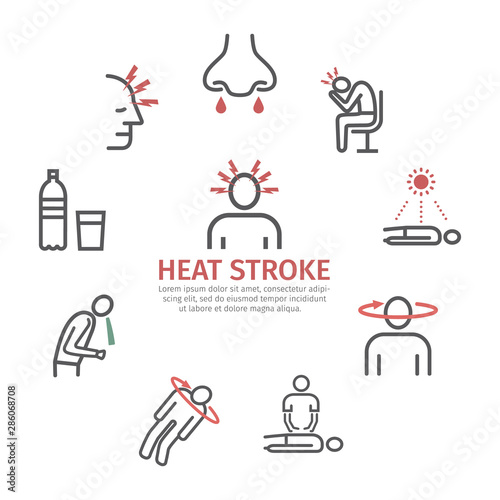 Heat stroke banner. Line icons set. Vector signs.