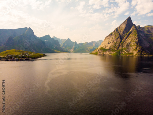 Fjord and mountains landscape. Lofoten islands Norway photo