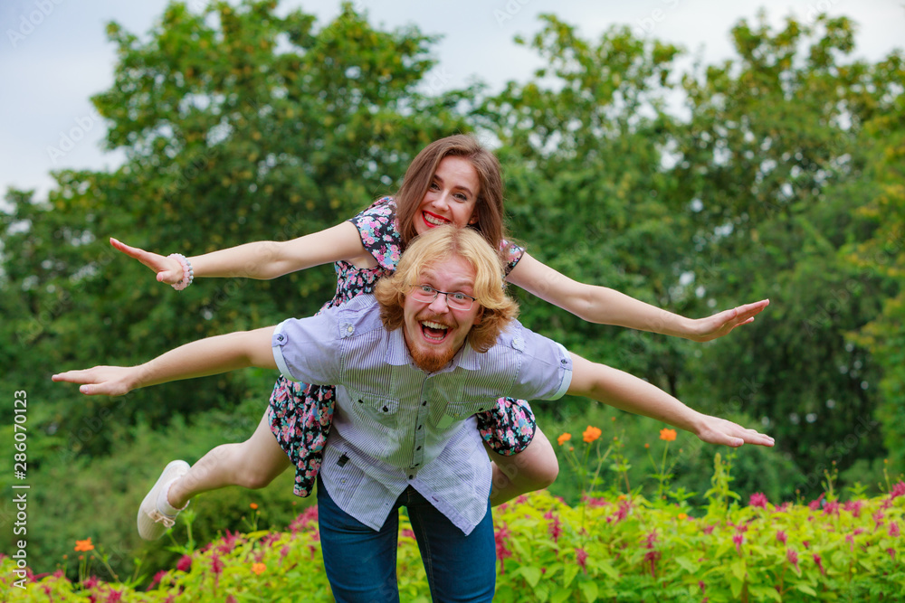 Couple having fun together outdoor.