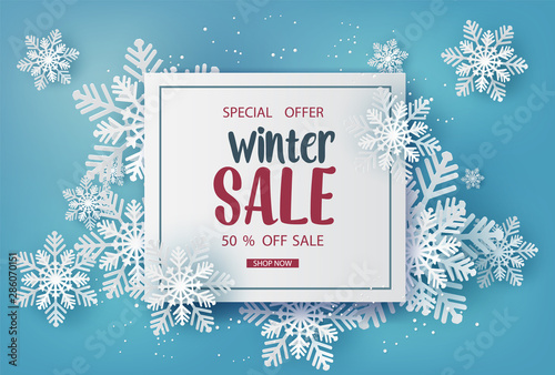  Winter Sale Banner with Snowflakes and Special Offer Label