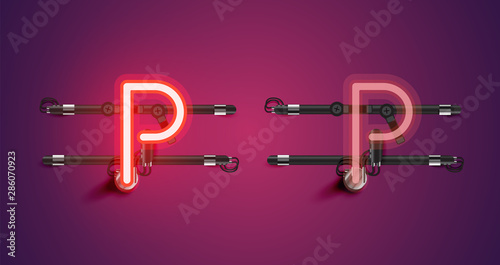 Realistic glowing purple neon charcter (on/off)