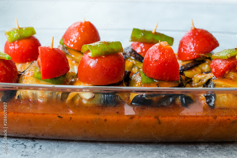 Turkish Islim Kofta Kebab with Meatballs and Cherry Tomatoes Wrapped in