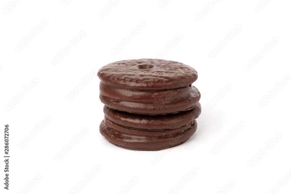 Chocolate cookies isolated on white background. Chocolate pie. Chocolate cookies isolated on white background. Chocolate pie.