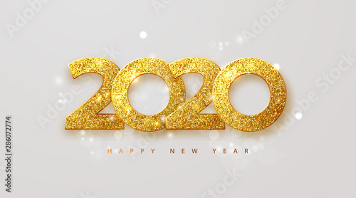 Merry Christmas and Happy new year 2020 banner.Golden luxury numbers with glitter. Gold Festive Numbers Design. Vector illustration