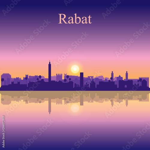 Rabat city silhouette on sunset background