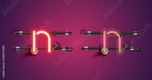 Realistic glowing purple neon charcter (on/off)