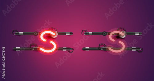 Realistic glowing purple neon charcter (on/off)