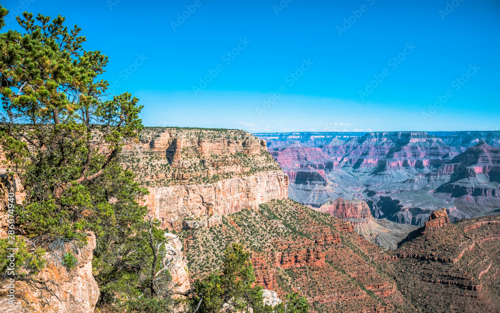 Arid landscape of Arizona. The crumbling sandstone mountains at the Grand Canyon national park	