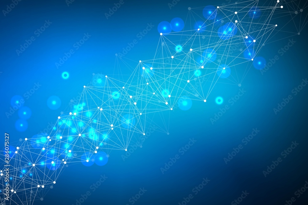 Obraz premium Big Data Visualization Background. Modern futuristic virtual abstract background. Science network pattern, connecting lines and dots. Global network connection vector.