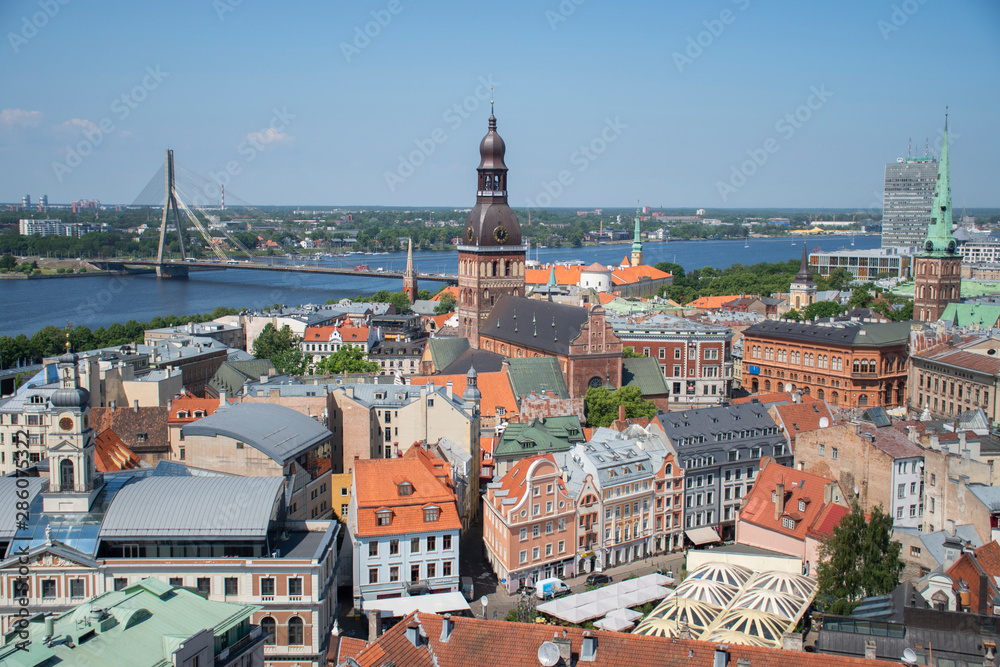 Picturesque summer city view of old town of Riga, Latvia.