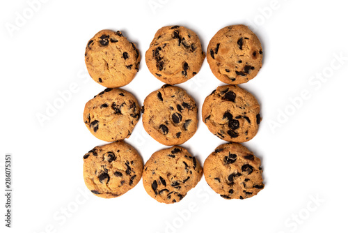 Cookies with chocolate isolated on white background.